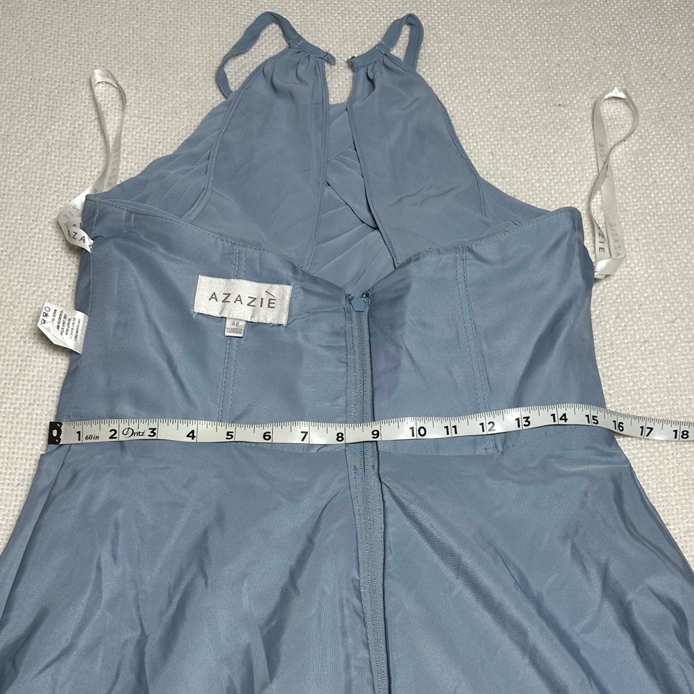 Azazie Dusty Blue Chiffon Bridesmaid Dress A-Line Halter Size A8 - Picture 12 of 12